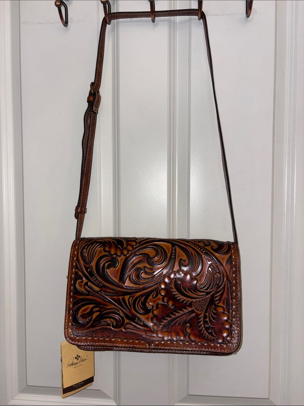 Patricia Nash Leather Crossbody Bag with Tooled Floral Design